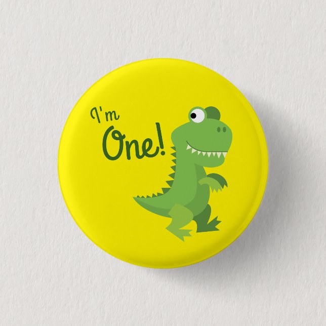 Dinosaur T-rex Kids 1st Birthday Dino Party Button (Front)
