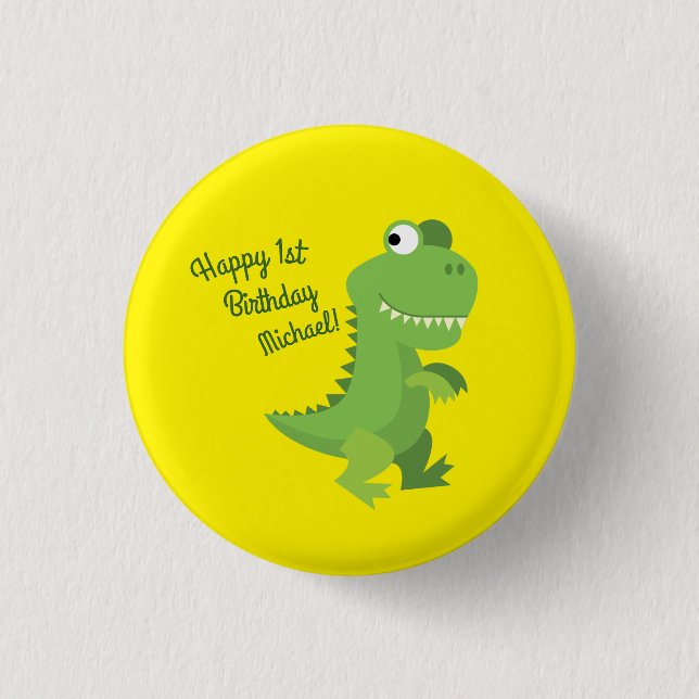 Dinosaur T-rex Kids 1st Birthday Dino Party Button (Front)
