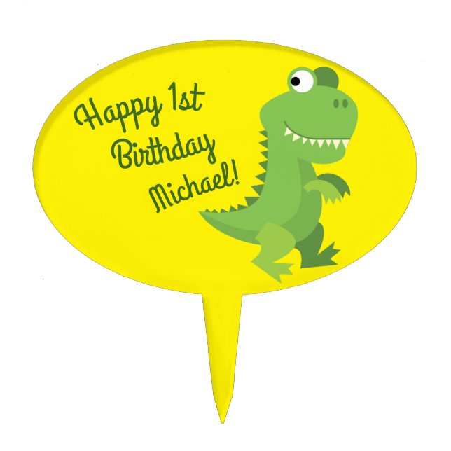 Dinosaur T-rex Kids 1st Birthday Dino Party Cake Topper (Front)