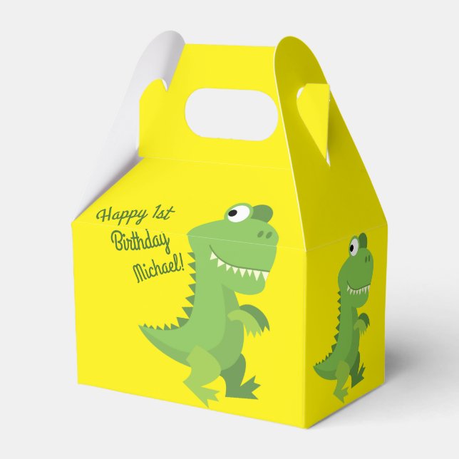 Dinosaur T-rex Kids 1st Birthday Dino Party Favor Boxes (Back Side)