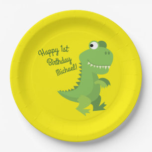 Dinosaur T-rex Kids 1st Birthday Dino Party Paper Plates