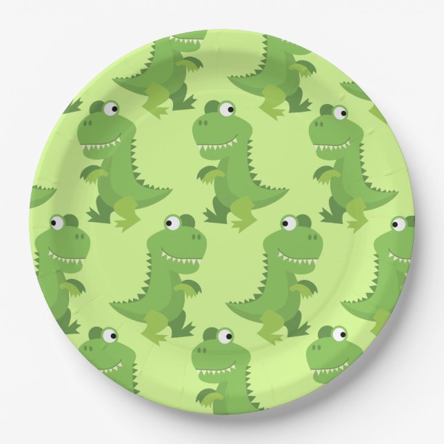 Dinosaur T-rex Kids 1st Birthday Dino Party Paper Plates (Front)