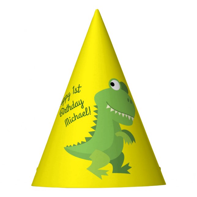Dinosaur T-rex Kids 1st Birthday Dino Party Party Hat (Front)