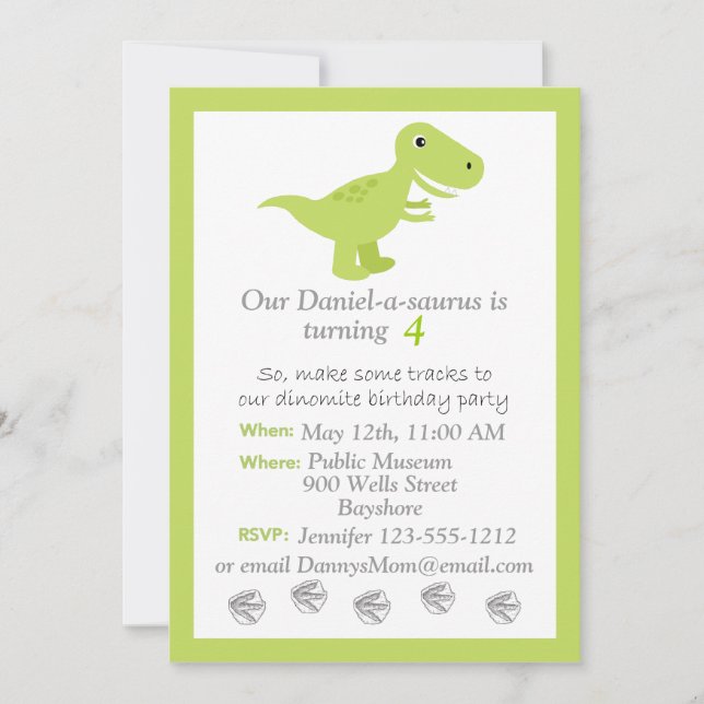 Dinosaur T-rex kids Birthday invitation customize (Front)