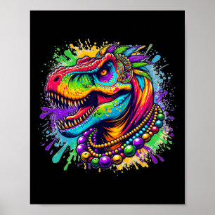 Dinosaur T Rex Mardi Gras Louisiana Carnival Color Poster