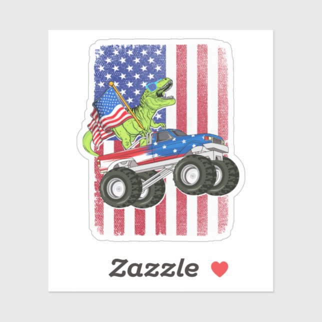 Dinosaur T Rex Monster Truck American Flag  Sticker (Sheet)