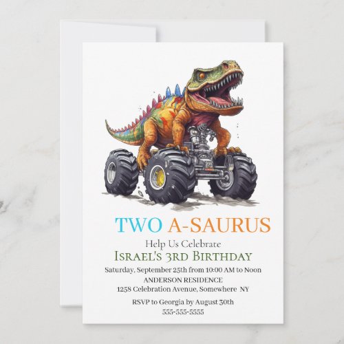 Dinosaur T_Rex Monster Truck Invitation
