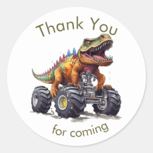Dinosaur T-Rex Monster Truck, Thank You Classic Round Sticker