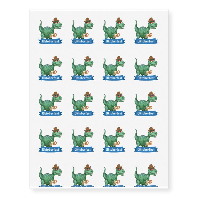 Dinosaur T-Rex Oktoberfes Funny Temporary Tattoos (Front)