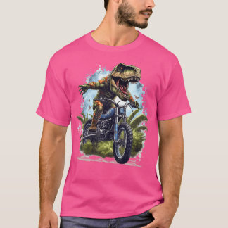 Dinosaur T Rex On Dirt Bike Funny Dinosaur Motorbi T-Shirt