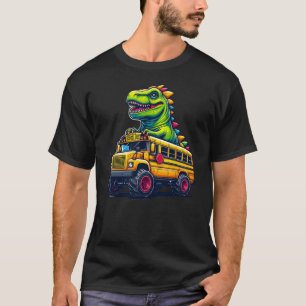 Dinosaur T-rex On Monster Truck School Bus Driver T-Shirt