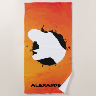 Dinosaur T-Rex Orange Attack Custom Name Beach Towel