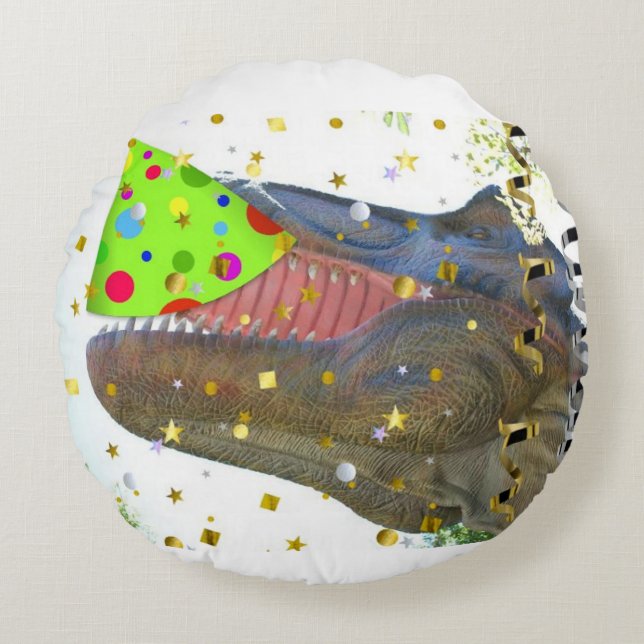 Dinosaur T-Rex Party Animal Round Pillow (Front)