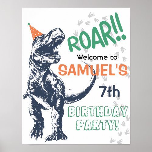 Dinosaur T_Rex Party Hat Birthday Welcome Sign