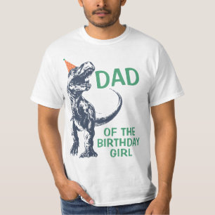 Dinosaur T-Rex Party Hat Dad of the BIrthday Girl T-Shirt