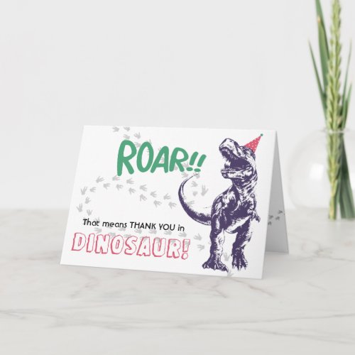 Dinosaur T_Rex Party Hat Pink  Purple Thank You Card