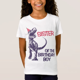 Dinosaur T-Rex Party Hat Sister of Birthday Boy T-Shirt