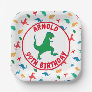 Dinosaur T-Rex Pattern Boy 3th Birthday Party Paper Plates