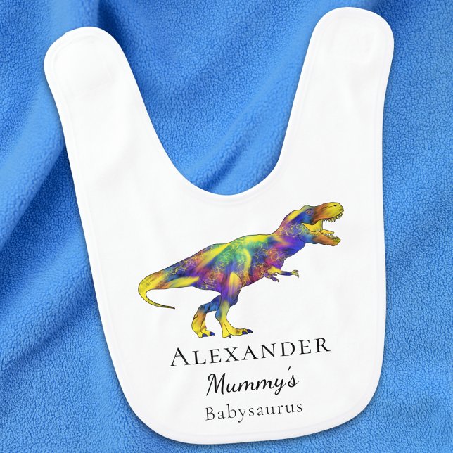 Dinosaur T-Rex Personalized Boy  Baby Bib (Funny dinosaur t-Rex personalized boys mummys babysaurus baby bib )