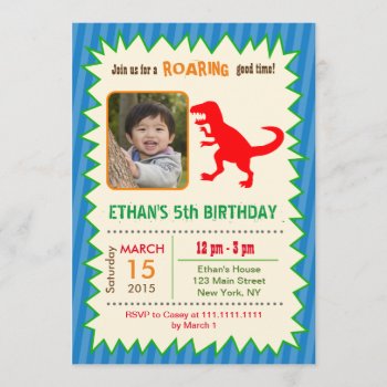 Dinosaur T Rex  Photo Birthday Invitations by SugarPlumPaperie at Zazzle