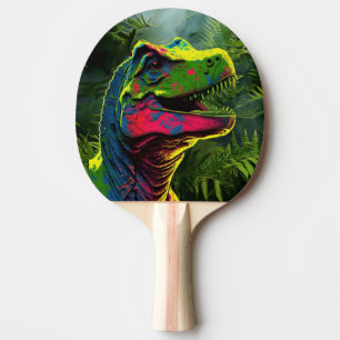 Dinosaur T Rex Pink and Jungle Green Kids Ping Pong Paddle