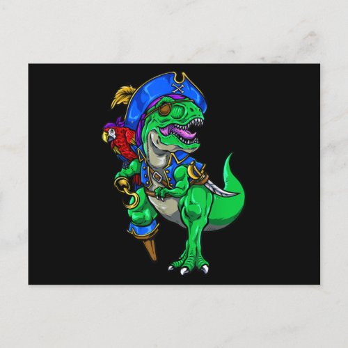 Dinosaur T Rex Pirate Jolly Roger Halloween Announcement Postcard