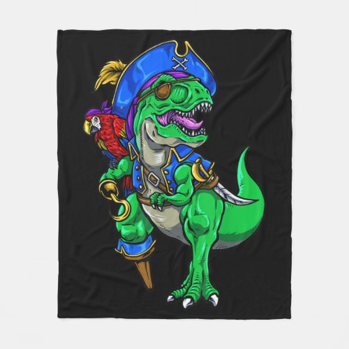 Dinosaur T Rex Pirate Jolly Roger Halloween Fleece Blanket