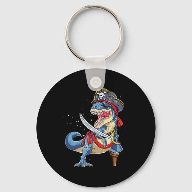 Dinosaur T Rex Pirate Jolly Roger Halloween Funny  Keychain (Front)