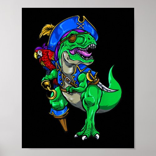 Dinosaur T Rex Pirate Jolly Roger Halloween Poster