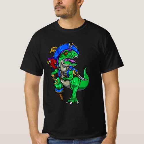 Dinosaur T Rex Pirate Jolly Roger Halloween T_Shirt