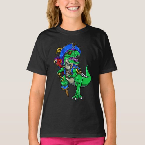 Dinosaur T Rex Pirate Jolly Roger Halloween T_Shirt