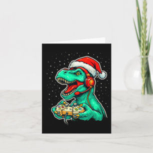 Dinosaur T Rex Playing Video Game Santa Hat Christ Card