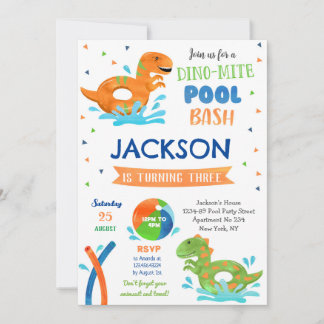 Dinosaur T-rex Pool Party Birthday Invitations
