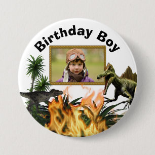 Dinosaur T-rex prehistoric photo flames boys  Button