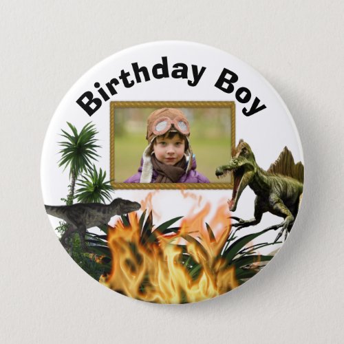 Dinosaur T_rex prehistoric photo flames boys  Button