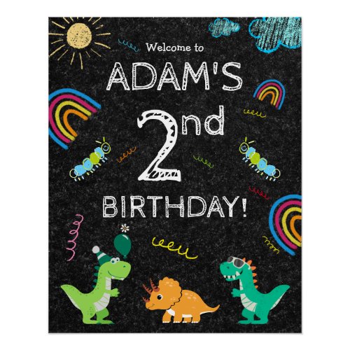 Dinosaur T_rex Rainbow 2nd kids Birthday Welcome Poster