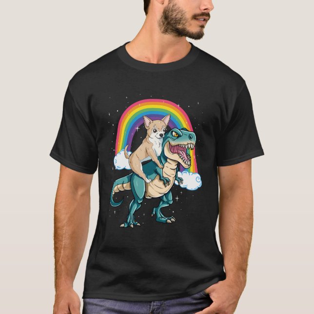 Dinosaur T Rex Rainbow Cloud Sparkles T-Shirt (Front)