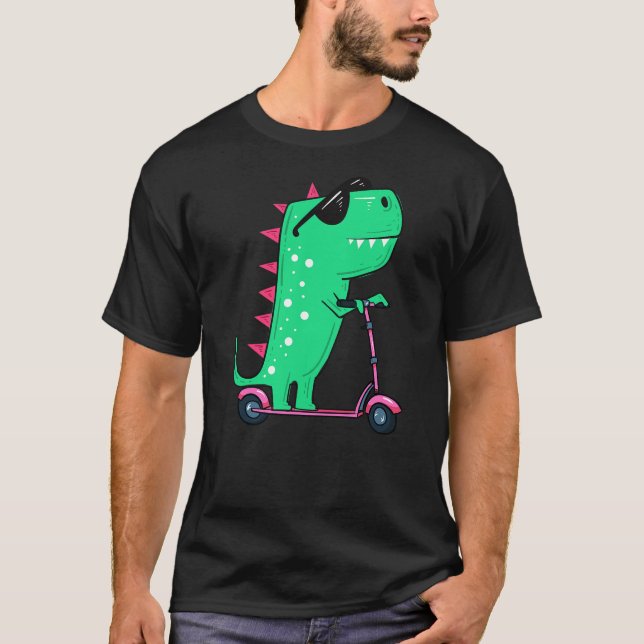 Dinosaur T-Rex Riding Scooter T-Shirt (Front)