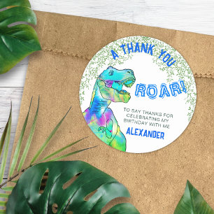 Dinosaur T-Rex Roar Birthday Party Thank You Classic Round Sticker
