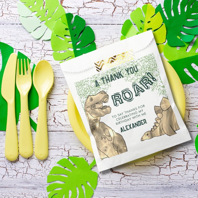 Dinosaur T-Rex Roar Birthday Party Thank You Favor Bag (Dinosaur roar jungle birthday party thank you custom favor bags with T-Rex and stegosaurus )
