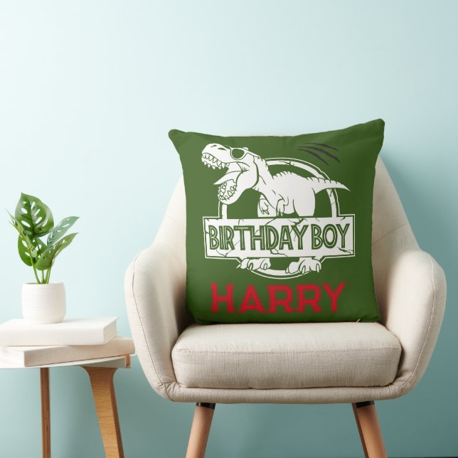 Dinosaur T Rex ROAR GREEN BIRTHDAY BOY Throw Pillow (Chair)