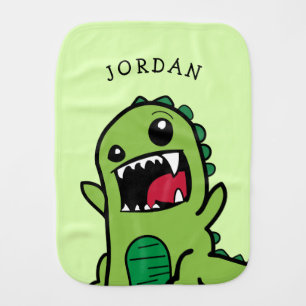 Dinosaur T-Rex Roar Name Green Baby Burp Cloth