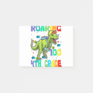 Dinosaur T-Rex Roaring Into 100 Days Of 4th grade Post-it Notes