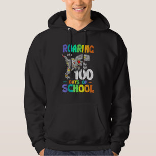 Dinosaur T Rex Roaring Into 100 Days Of School Hoodie