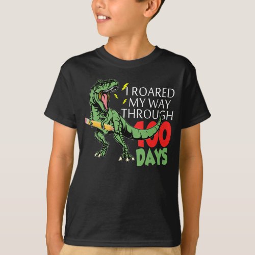 Dinosaur T_Rex Roaring Into 100 Days Of School T_Shirt