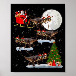 Dinosaur T-rex Santa Sleigh Flying Funny Magical C Poster