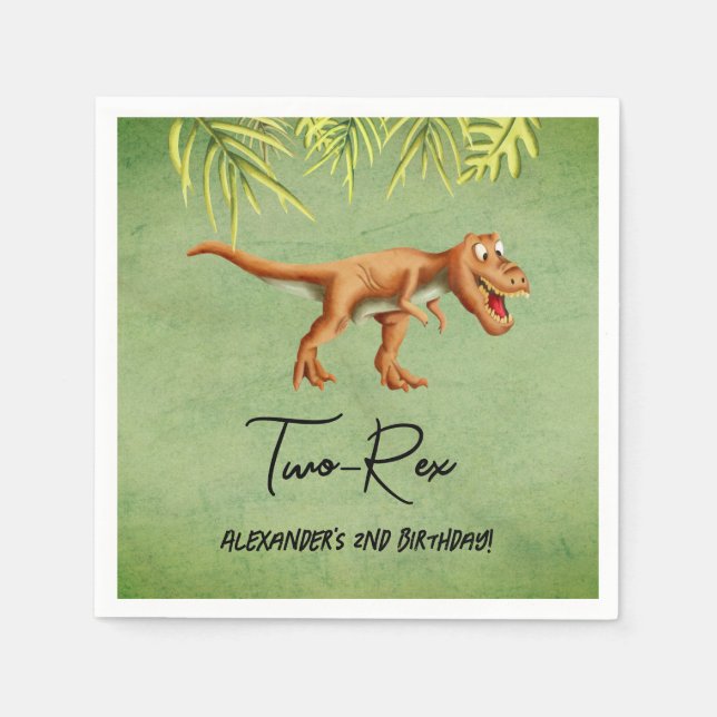 Dinosaur T Rex Second Birthday Party  Napkins (Front)