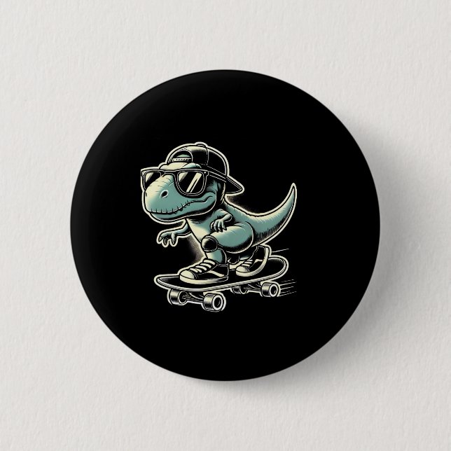 Dinosaur T Rex Skateboarding Funny Retro Skating  Button (Front)