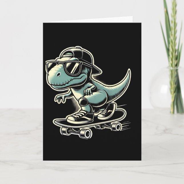 Dinosaur T Rex Skateboarding Funny Retro Skating  Card (Front)