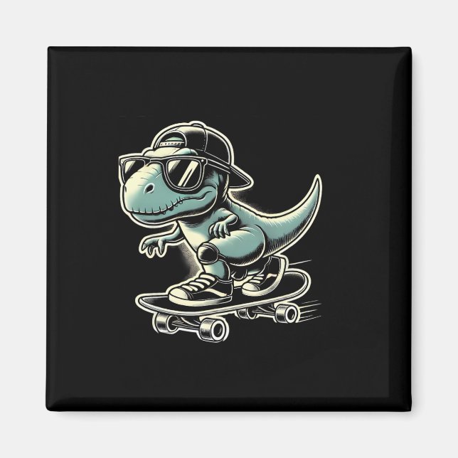Dinosaur T Rex Skateboarding Funny Retro Skating  Magnet (Front)